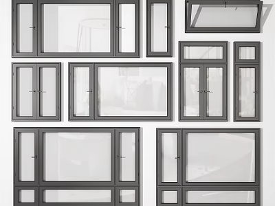 Modern Casement Windows Featuring Different Sizes And Metal Frame Designs For Home Interior 3d model