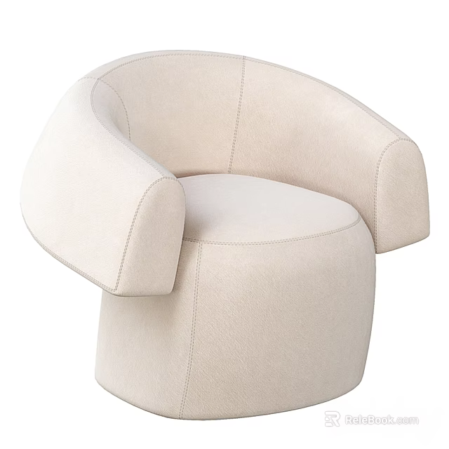 Stylish Beige Modern Single Sofa With Curved Arms And Rounded Design 3d model 