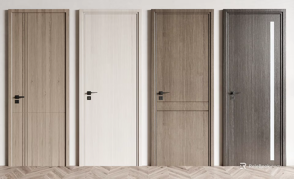 Stylish Hinged Doors With Diverse Wood Grain Patterns And Design Options 3d model 
