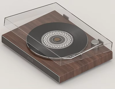 Hi Fi Audio Turntable With Wooden Base And Transparent Cover Playing Vinyl Record 3d model