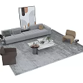 Modern Sofa And Coffee Table Set With Gray Rug Armchairs And Wall Art