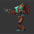 Futuristic Blue And Orange Robot With Red Eyes And Mechanical Arms Design