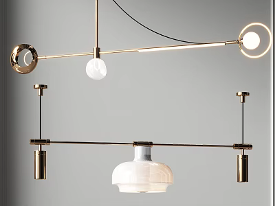 Modern Brass Chandelier Design With Spherical Bulb Glass Shade And Metal Rods 3d model