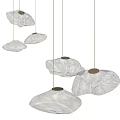 White Textured Pendant Lights with Gold Base Leaf Shaped Design Modern Interior Decor 3d model
