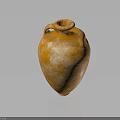 Antique Orange Textured Pottery Vase With Two Handles On Dark Reflective Background
