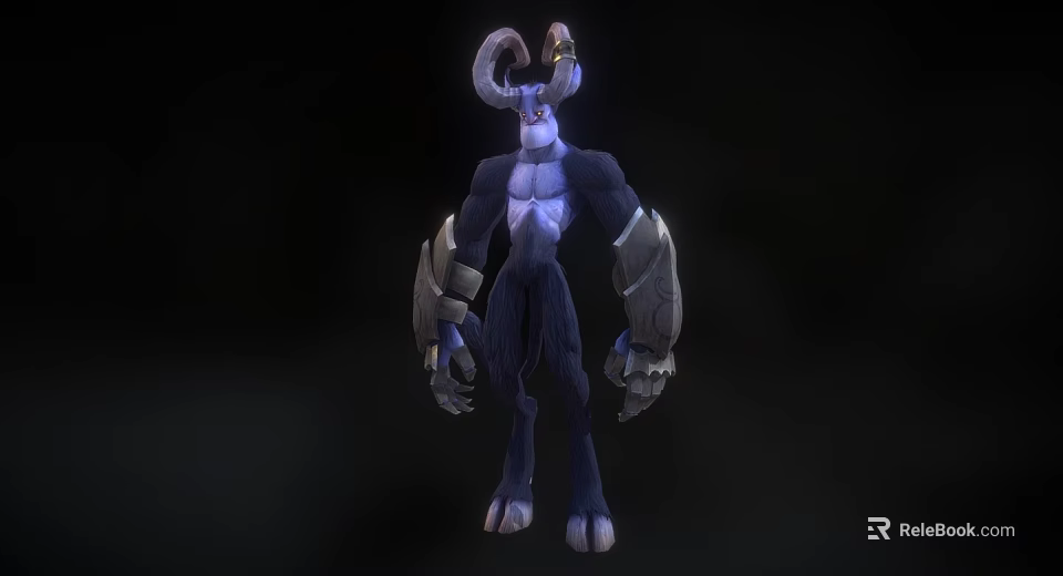 Horned Character Muscular Creature Fantasy Design With Armored Limbs And Glowing Blue Accents 3d model 