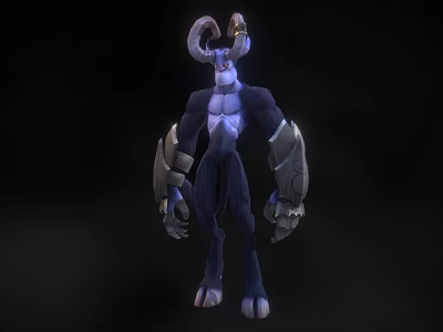 Horned Character Muscular Creature Fantasy Design With Armored Limbs And Glowing Blue Accents 3d model