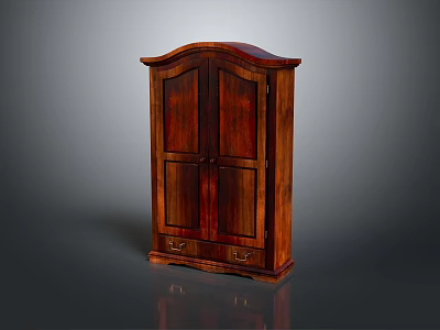 Classic Dark Wooden Wardrobe Furniture With Double Doors And Bottom Drawers Design 3d model