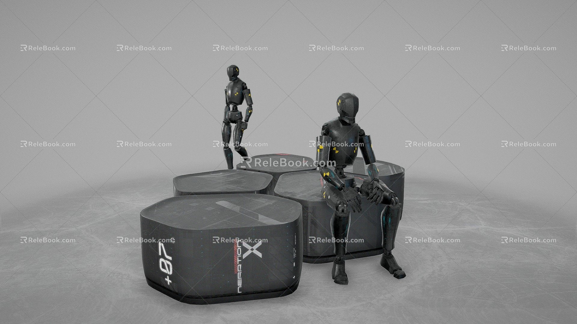 Humanoid robot with black seat 3d model