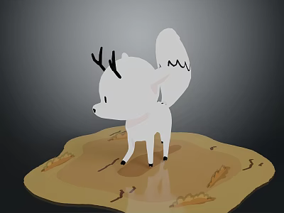 Cute White Animal With Antlers And Fox Like Tail Standing On Dry Cracked Ground 3d model