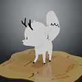 Cute White Animal With Antlers And Fox Like Tail Standing On Dry Cracked Ground