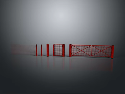 Red Metal Weapon Protective Barriers With Multiple Various Styles On Gray Background 3d model