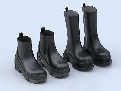 Black Boots With Thick Soles And Different Heights In Modern Design 3d model