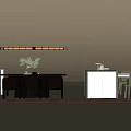 Modern Dining Table And Chair Set With Marble Top Hanging Lights And Green Plants