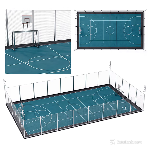 Outdoor Soccer Field With Enclosed Fence White Markings And Goalposts 3d model 