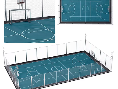 Outdoor Soccer Field With Enclosed Fence White Markings And Goalposts 3d model