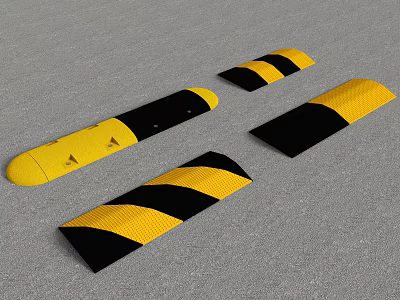 Yellow And Black Striped Road Safety Warning Strips For Traffic Control 3d model