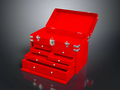 Red Toolbox With Multiple Drawers And Secure Silver Latches For Storage 3d model