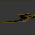 Futuristic Cosmic Spacecraft With Gold Navy Blue Design Streamlined Wings And Intricate Patterns