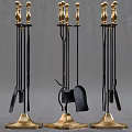 Elegant Fireplace Tools Set With Black Metal And Gold Accents On Stand