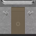 Luxurious Golden Double Door With Radial Pattern Circular Accent On Marble Wall With Wall Lamps