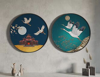 New Chinese Style Round Frame Painting Hanging Painting Decorative Painting 3d model