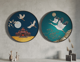 New Chinese Style Round Frame Painting Hanging Painting Decorative Painting 3d model