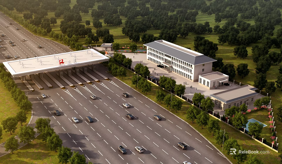 Modern Industrial Plant Building With Surrounding Green Trees And Road Vehicle Access 3d model 