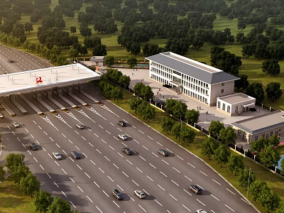 Modern Industrial Plant Building With Surrounding Green Trees And Road Vehicle Access 3d model