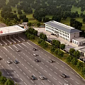 Modern Industrial Plant Building With Surrounding Green Trees And Road Vehicle Access