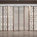 Chinese Style Wooden Folding Partition With Geometric Patterns For Interior Design 3d model