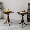 Wooden Square Side Tables With Fruit Bowls Green Plant And Decorative Panel In Home Interior