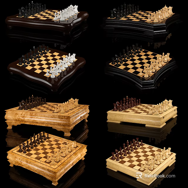 Elegant Handcrafted Chess Sets With Various Wood Materials And Exquisite Design Details 3d model 