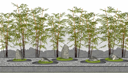 Modern bamboo Zen dry landscape 3d model