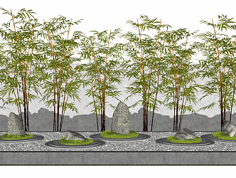 Modern bamboo Zen dry landscape 3d model