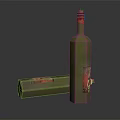 Green Glass Bottle With Red Cap And Decorative Gold Pattern Box On Black Surface