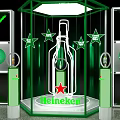 Heineken Beer Bottle Display With Green Illuminated Structure And Circular Logos 3d model