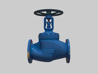 Blue Industrial Valve With Handwheel And Flanged Connections For Pipeline Systems 3d model