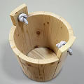 Wooden Bucket Ornamental Decor Set with Rope Handle for Home Decoration