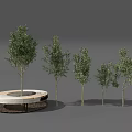 Trees of Various Sizes with Central Circular White Structure in Garden Landscape