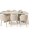 Elegant Modern Dining Table Set With Marble Top And Six Light Colored Chairs 3d model