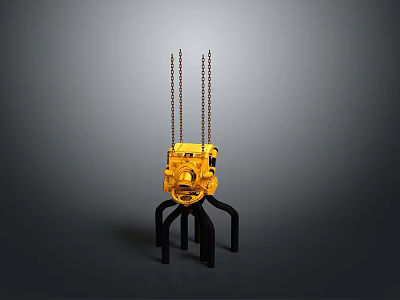 Yellow Industrial Mechanical Equipment With Black Support Legs And Hanging Chains 3d model