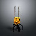Yellow Industrial Mechanical Equipment With Black Support Legs And Hanging Chains