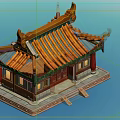Traditional Chinese Architectural Model With Yellow Glazed Roof Red Columns And Ornate Eaves