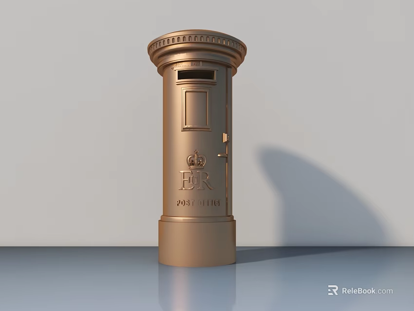 Vintage Golden Commercial Mailbox With Crown Logo And VR 1881 Engraving 3d model 