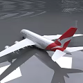 SANTAS White Passenger Plane With Red Tail Design And Four Engines Parked On Reflective Surface