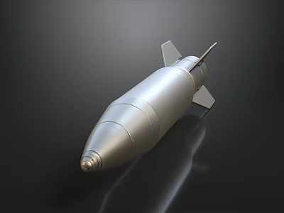Silver Military Bomb With Metallic Surface And Stabilizing Fins On Black Background 3d model