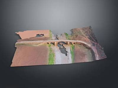 3D Terrain Model With Bridge Structure Over River And Surrounding Land 3d model