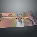 3D Terrain Model With Bridge Structure Over River And Surrounding Land