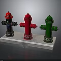 Building Exterior Metal Fire Hydrants In Black Red Green With White Base